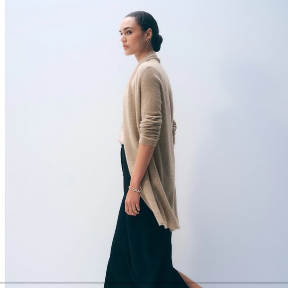 NEW White + Warren Cashmere Trapeze Cardigan Golden Brown - Picture 3 of 7